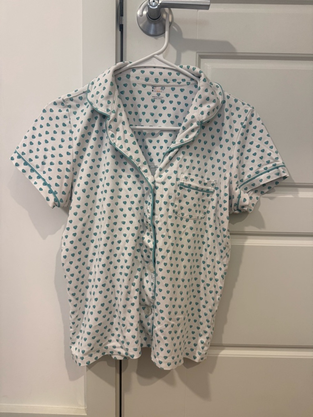 Roller Rabbit White Short-Sleeve Heart Print Pajama Top - Teal Hearts